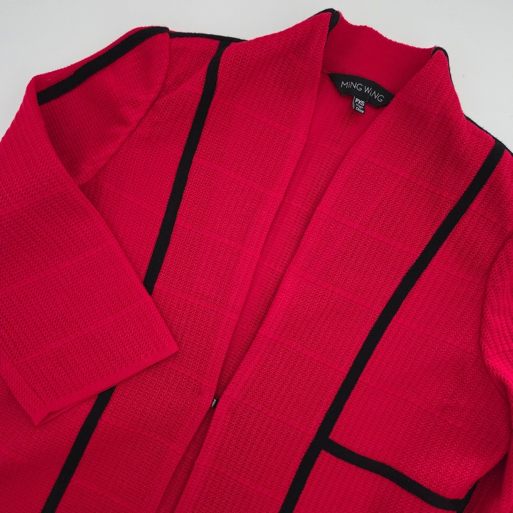 Ming Wang Women's Red Black Stripe Knit Jacket Blazer PXS